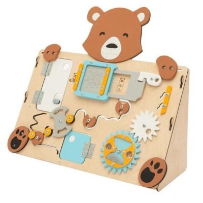 Tablero de actividades pequeño osito de madera - juguete infantil y puzle de pared Busykids