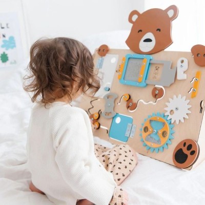 Tablero de actividades pequeño osito de madera - juguete infantil y puzle de pared Busykids