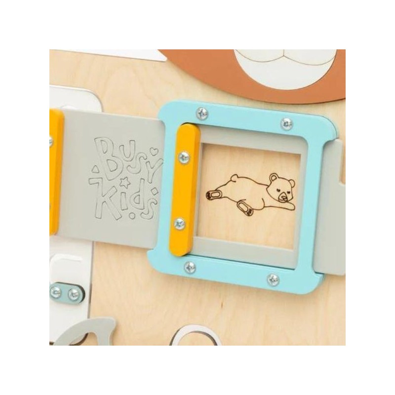 Tablero de actividades pequeño osito de madera - juguete infantil y puzle de pared Busykids