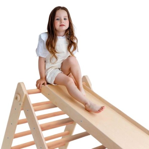 Triángulo Pikler con barras redondas y tobogán/escalera de madera Busykids 2