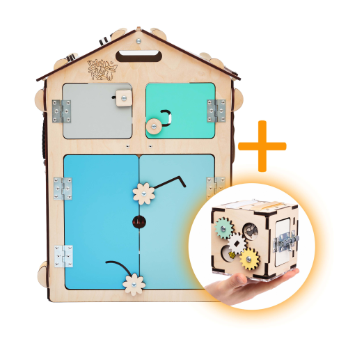 Casa de juegos y cubo de actividades infantil - Madera - Montessori - Plegable - Fácil de guardar Busykids