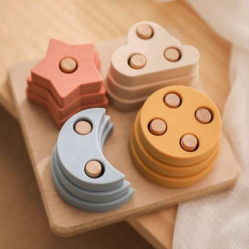 Juego de encaje con formas de silicona y base de madera - Rompecabezas apilable Labores Bella 2