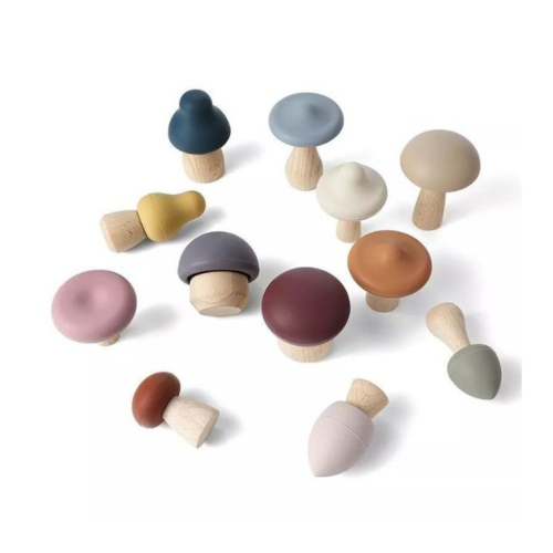 Set de 12 champiñones - silicona y madera Labores Bella 2