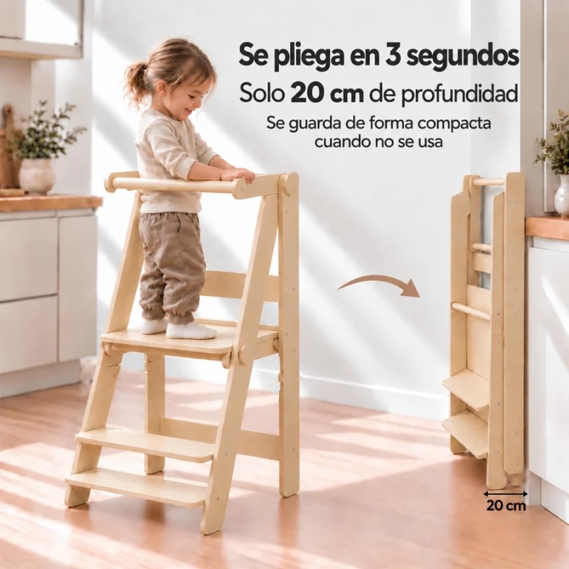 Torre de aprendizaje plegable de madera Montessori altura regulable