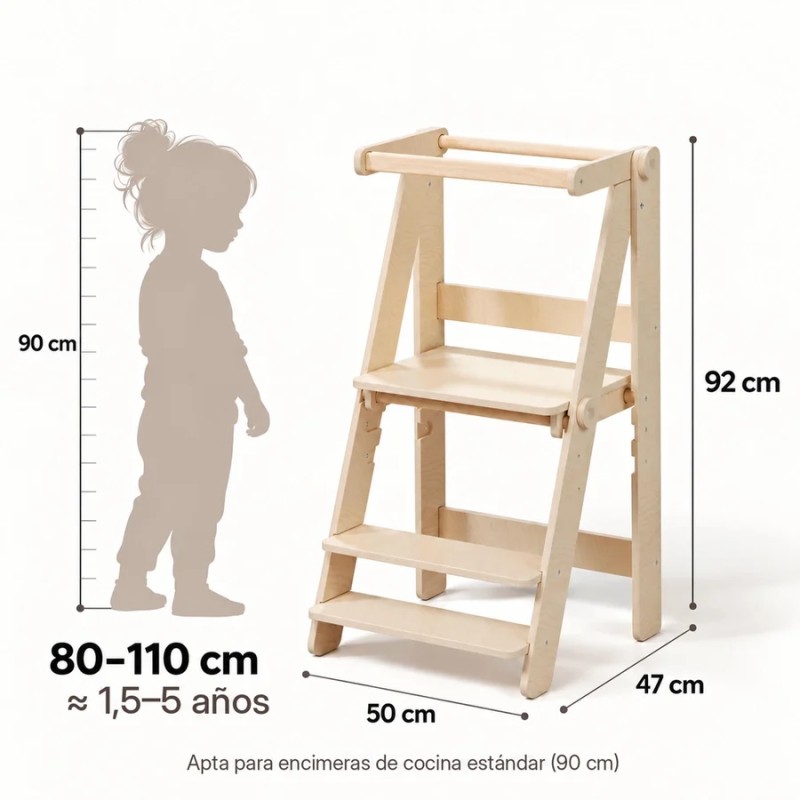 Torre de aprendizaje plegable de madera Montessori altura regulable