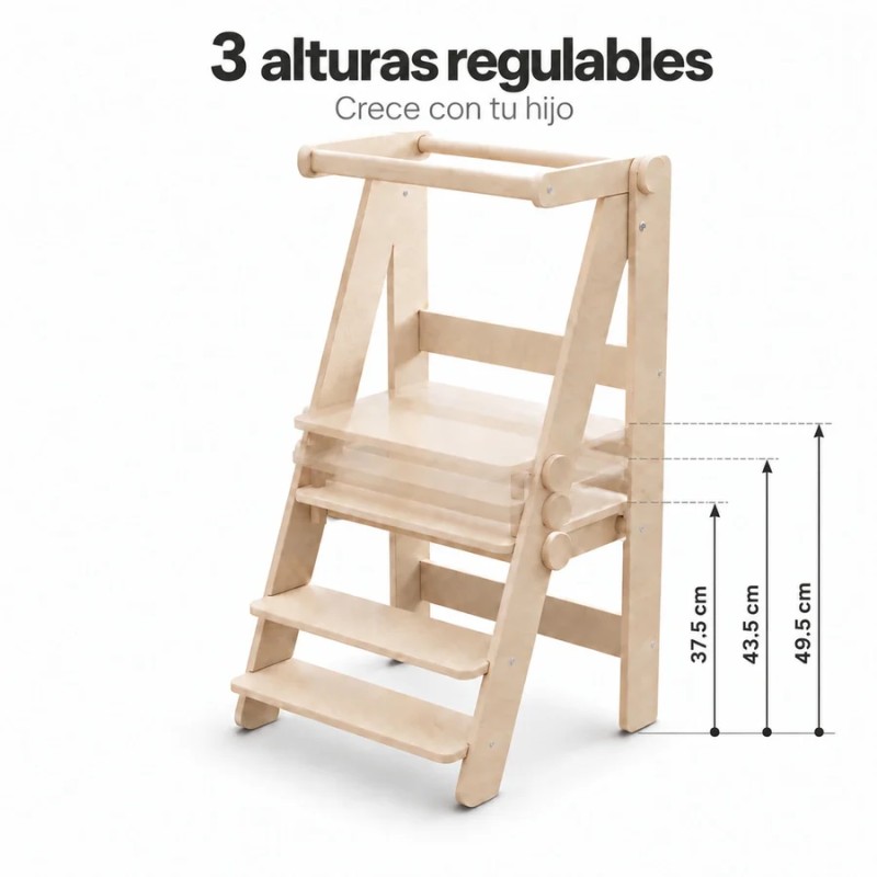 Torre de aprendizaje plegable de madera Montessori altura regulable