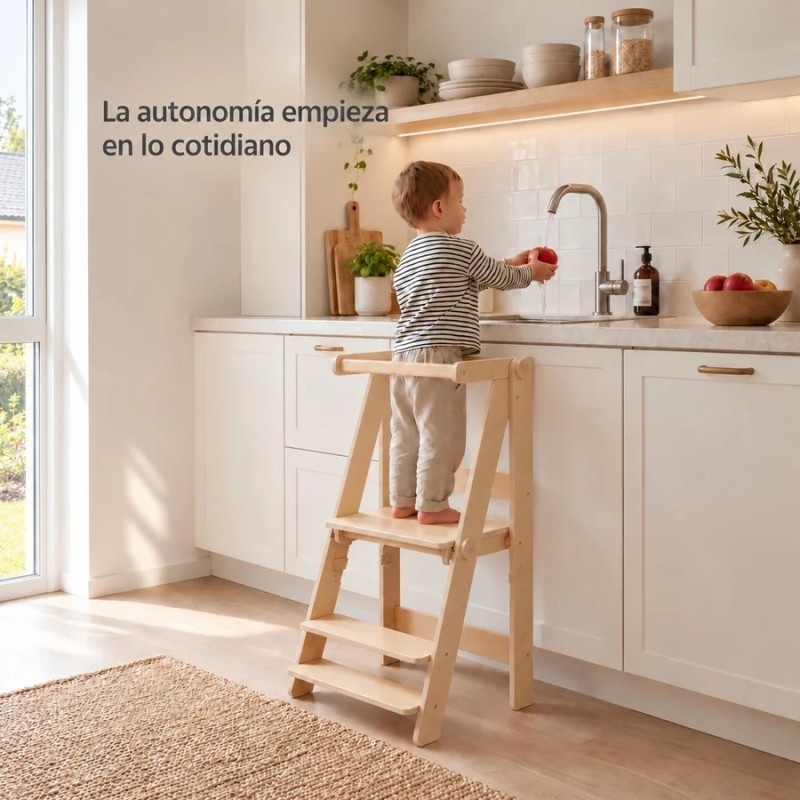 Torre de aprendizaje plegable de madera Montessori altura regulable