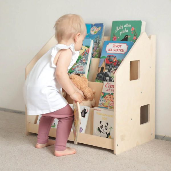 Estantería para libros hecha de madera infantil Montessori