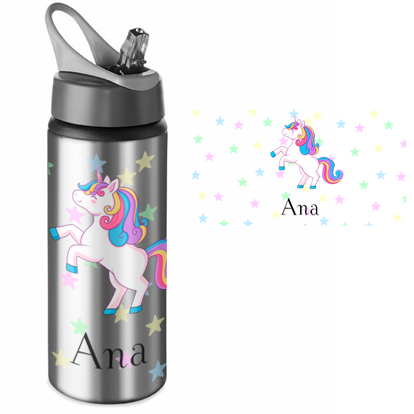 Botella de aluminio con dibujo unicornio