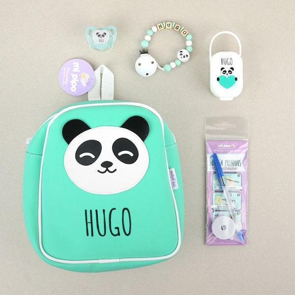 Pack Personalizado "El Cole Mola Panda" color menta + Regalo Marcaprendas 🎒🐼