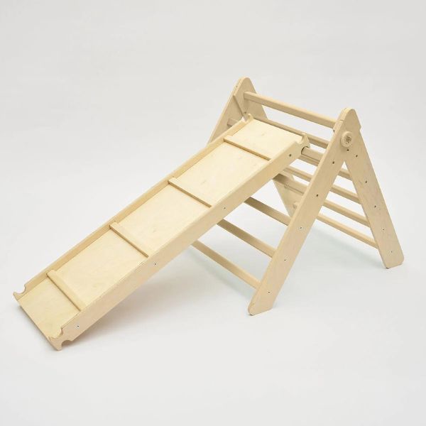 Triángulo Pikler y tobogán/escalera de madera - color madera natural