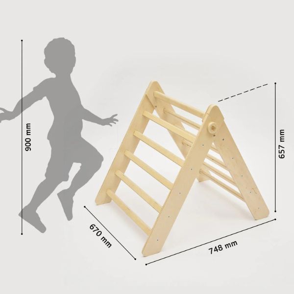 Triángulo Pikler y tobogán/escalera de madera - color madera natural
