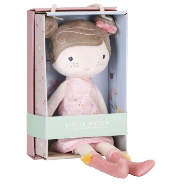 Muñeca Rosa de Little Dutch sentada en caja