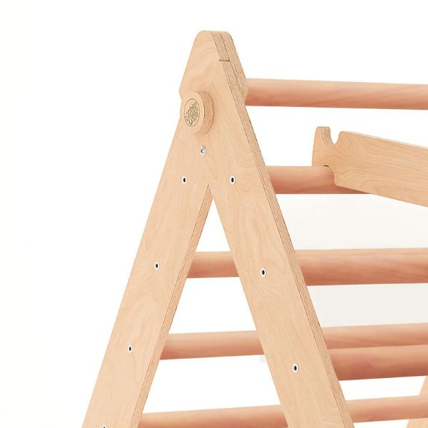 Triángulo Pikler con barras redondas y tobogán/escalera de madera