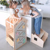 Torre de aprendizaje, pizarra y escritorio Gigante multifuncional 5 en 1 - Juguete de madera Montessori infantil