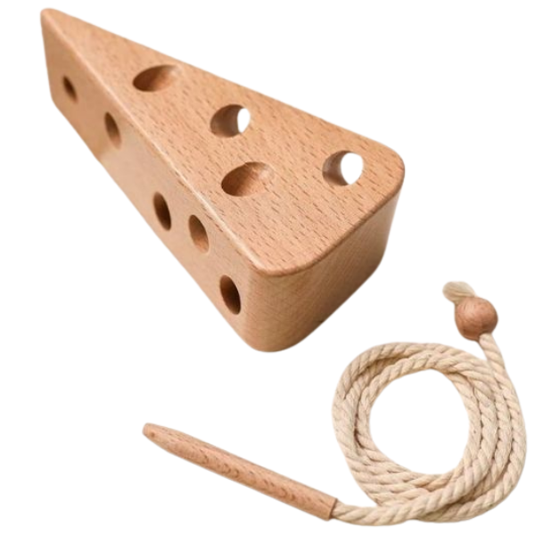 Queso Madera juguete infantil con cordón