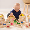 Un bebé jugando con bloques de madera en el suelo, una escultura abstracta de Keos Masons, ganador de un concurso de Pinterest, constructivismo modular, geométrico, angular, ortogonal.