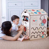 Una mujer y un niño jugando con una casa de juguete, una ilustración de cuento de Eden Box, destacada en Dribble, movimiento de artes y artesanías, hecha de cartón, patrón repetitivo, ilustración de cuento.