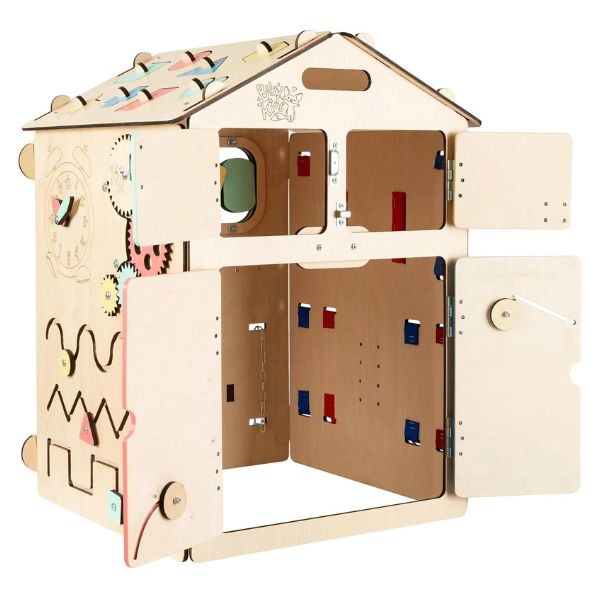 Una casa de juguete de madera con la puerta abierta, una representación digital de Coppo di Marcovaldo, ganador del concurso de Pinterest, constructivismo modular, hecho de cartón, greeble, adafruit.