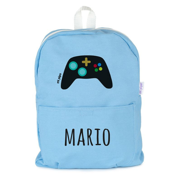 Una mochila azul con un control de juego en ella, gráficos de computadora por Miyamoto, Shutterstock, graffiti, extremadamente genérico, arte de juego en 2D, renderizado en Maya