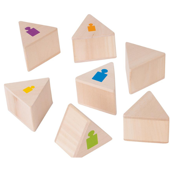 Un grupo de juguetes de madera con diferentes formas, un rompecabezas de Francis Helps, Shutterstock, abstracción objetiva, congruente, angular, stockphoto.