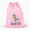 Load image into Gallery viewer, Una bolsa de dibujo rosa con un dinosaurio en ella, un pastel de Verónica Ruiz de Velasco, ganador de un concurso de Pinterest, arte ingenuo, #myportfolio, hecho de cuentas y hilo, ganador del concurso.