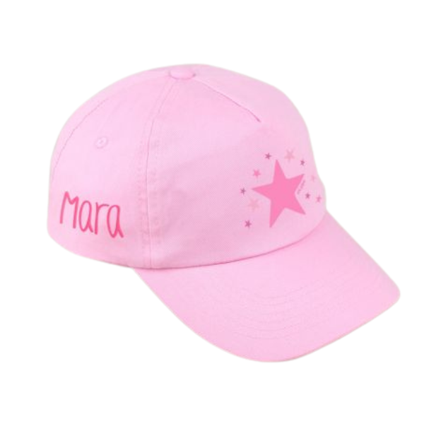 Una gorra de béisbol rosa con una estrella rosa en ella, una representación digital por Marie Angel, shutterstock, nueva objetividad, extremadamente de género, elegante, limpia.