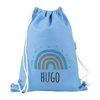 Una bolsa de dibujos azul con un arcoíris en ella, un holograma de Hugo van der Goes, ganador del concurso de Pinterest, holografía, holográfico, #myportfolio, ganador del concurso.
