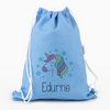 Una bolsa de dibujo azul con un unicornio en ella, una ilustración de libro de cuentos por Irene y Laurette Patten, ganadora del concurso de Pinterest, movimiento de artesanías, adafruit, iridiscente, #myportfolio