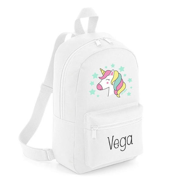 Una mochila blanca con un unicornio en él, arte vectorial de Lisa Frank, ganador del concurso de Reddit, Verdadismo, #myportfolio, Adafruit, Seapunk.