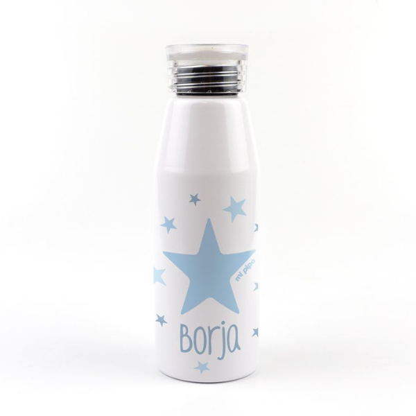 Una botella blanca con una estrella azul en ella, una foto de stock por Hieronymous Bosch, ganador del concurso de Behance, plasticien, bokeh, hecho de plástico, Behance HD.