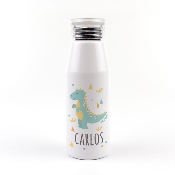 Una botella de agua blanca con un dinosaurio en ella, una foto de stock de Carlos Berlanga, destacada en dribble, plasticien, #myportfolio, behance hd, photoillustration.