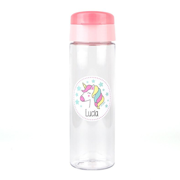 Una botella de vidrio con una tapa rosada y una calcomanía de unicornio en ella, una foto de stock de Luma Rouge, destacada en shutterstock, lyco art, holográfica, iridiscente, #myportfolio.