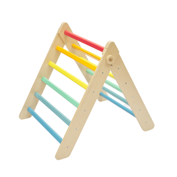 Triángulo Pikler de madera - colores arcoiris - juguete infantil para trepar