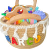 Una cesta llena de muchos juguetes de madera, una foto de stock de Coppo di Marcovaldo, ganador del concurso de Pinterest, Lyco Art, ganador del concurso, hecha de cuentas y hilo, foto de stock.