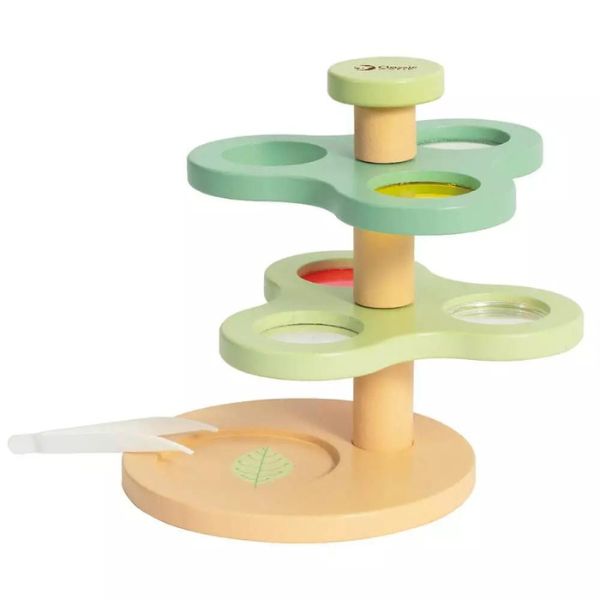 Un juguete de madera con cuatro círculos de diferentes colores, un pastel de Louise Abbéma, ganador del concurso de Pinterest, Bauhaus, composición cromática y dinámica, Velvia.