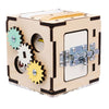 Un juguete de madera con engranajes, una escultura abstracta de Ernő Rubik, ganador de un concurso en Reddit, los automatistas, tesseract, adafruit, hecho de cartón.