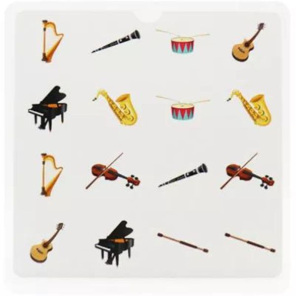 Una imagen de instrumentos musicales en un fondo blanco, una portada de álbum de Wolfgang Zelmer, polycount, fluxus, patron repetitivo, arte oficial, composición dinámica.