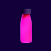 Una botella rosa con una tapa negra en un fondo morado, una representación 3D de Mike 