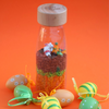 Una jarra llena de caramelos y huevos sobre un fondo naranja, un render 3D hecho por Cicely Hey, ganador del concurso de Pinterest, fluxus, hecho con cuentas y hilo, Vray, fantástico.