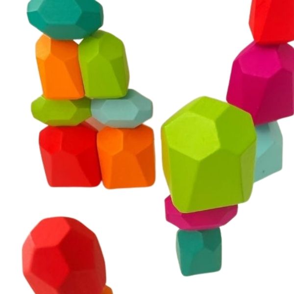 Un grupo de juguetes de madera coloridos sentados uno encima del otro, una escultura abstracta de Sophie Taeuber-Arp, polycount, arte abstracto geométrico, tesseract, low poly, behance hd.